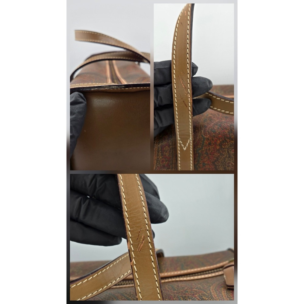 Etro Milano Paisley Print Barrel Bag Brown Leather Trim Vintage Cylinder Satchel - Picture 6 of 10